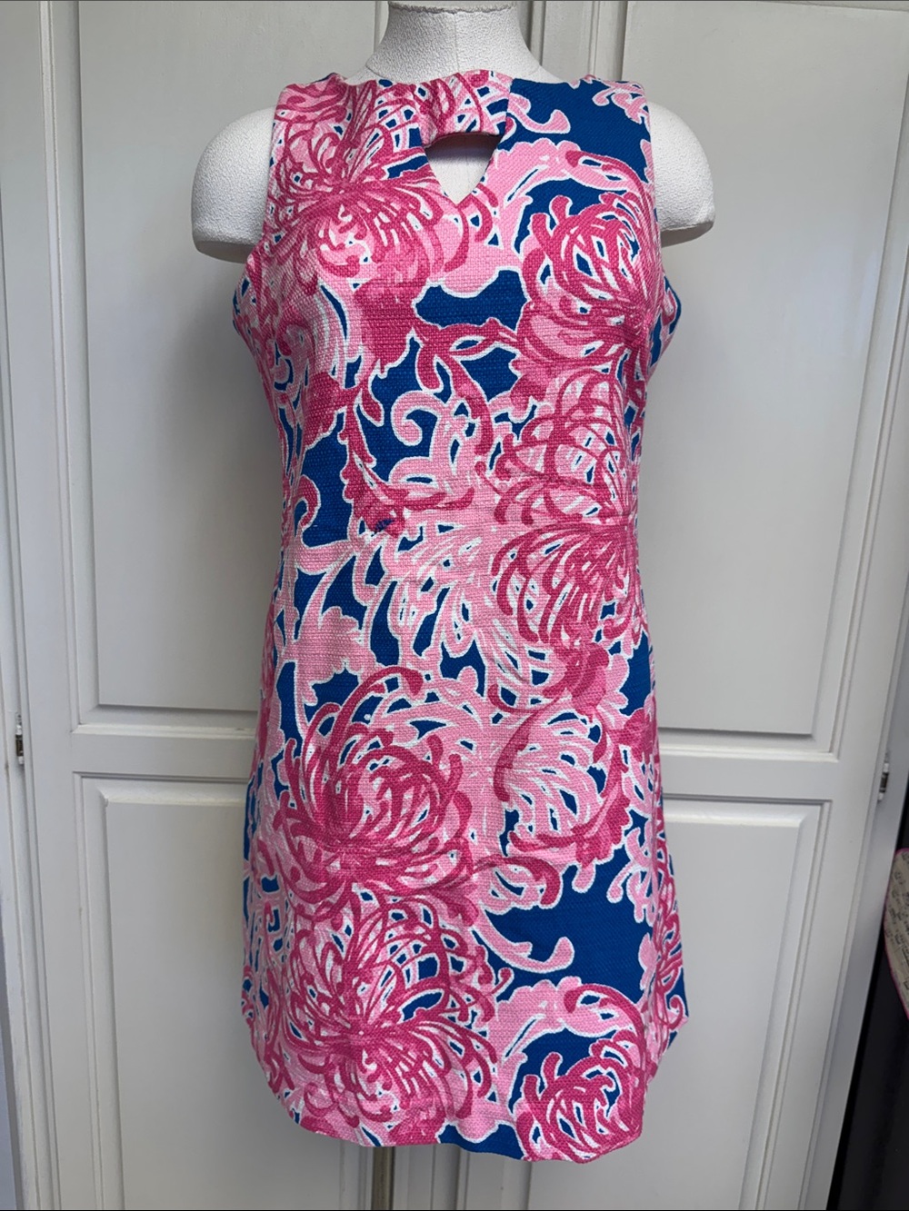 Just...Taylor Pink & Blue Floral Cotton Keyhole Dress w/pockets Sz. 12Petite